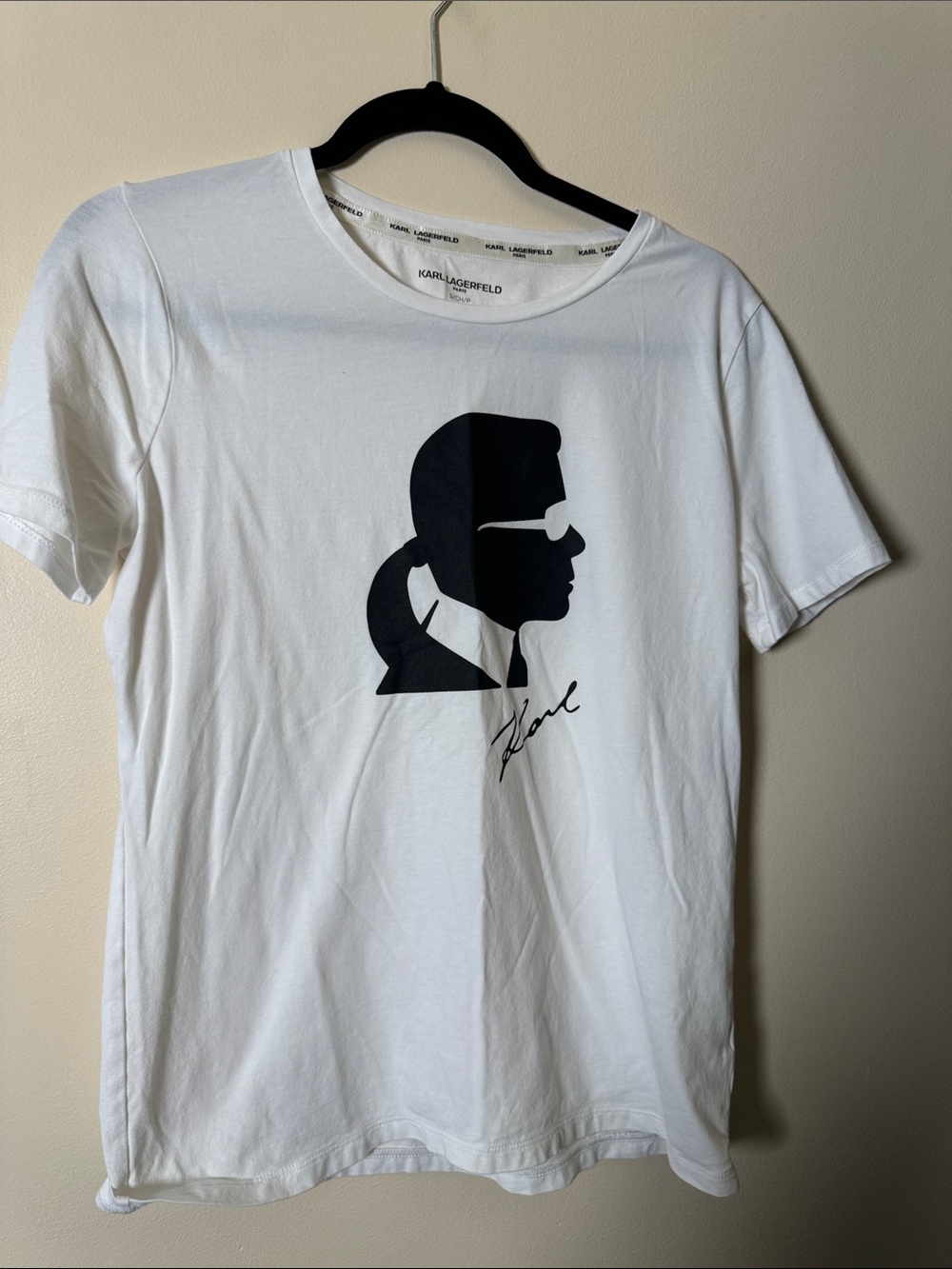 Karl Lagerfeld White Short Sleeve Tee with Black Profile Graphic